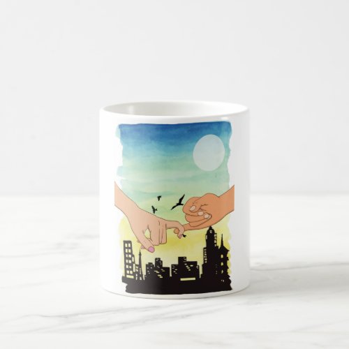 Watercolor couple promise cityscape view pinky pr coffee mug