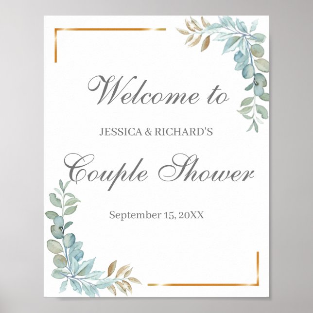Watercolor Couple Shower Welcome Poster Sign (Front)