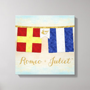Watercolor Couples Monogram Maritime Signal Flags Canvas Print