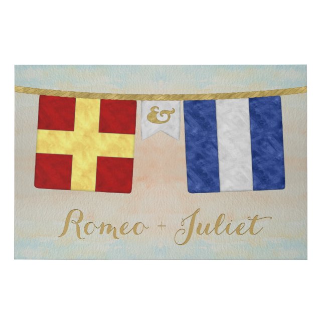 Watercolor Couples Monogram Maritime Signal Flags Faux Canvas Print (Front)