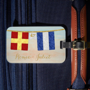 Watercolor Couples Monogram Maritime Signal Flags Luggage Tag