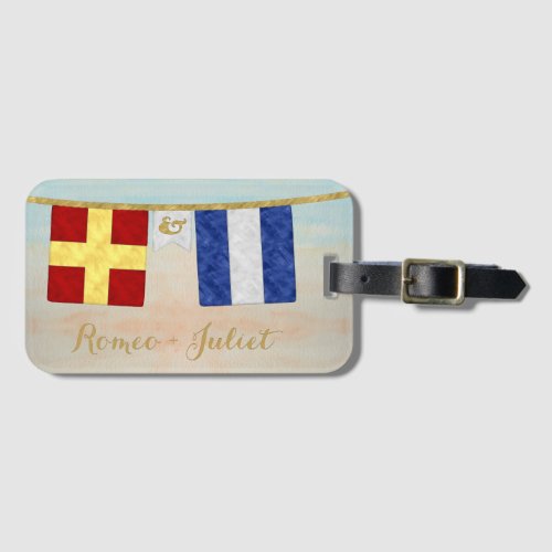 Watercolor Couples Monogram Maritime Signal Flags Luggage Tag