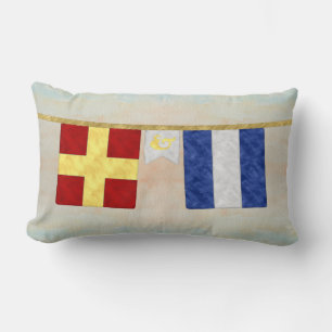 Watercolor Couples Monogram Maritime Signal Flags Lumbar Pillow