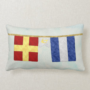 Watercolor Couples Monogram Maritime Signal Flags Lumbar Pillow