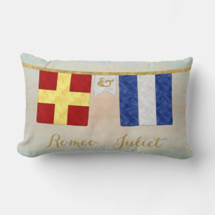 Watercolor Couples Monogram Maritime Signal Flags Lumbar Pillow