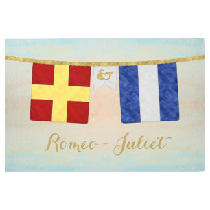 Watercolor Couples Monogram Maritime Signal Flags Metal Print