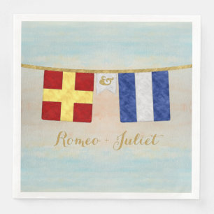 Watercolor Couples Monogram Maritime Signal Flags Paper Dinner Napkins