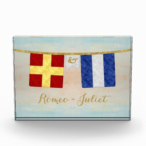 Watercolor Couples Monogram Maritime Signal Flags Photo Block