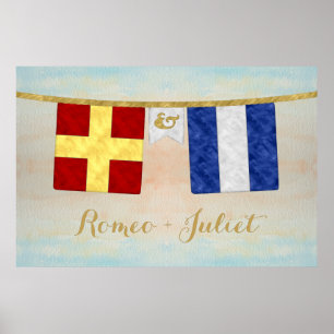 Watercolor Couples Monogram Maritime Signal Flags Poster