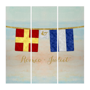 Watercolor Couples Monogram Maritime Signal Flags Triptych