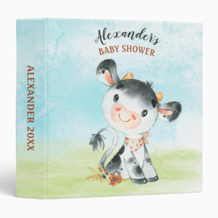 Watercolor Cow Baby Shower Farm 3 Ring Binder