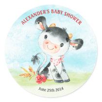 Watercolor Cow Baby Shower Farm Classic Round Sticker