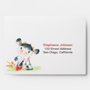 Watercolor Cow Baby Shower Farm Envelope