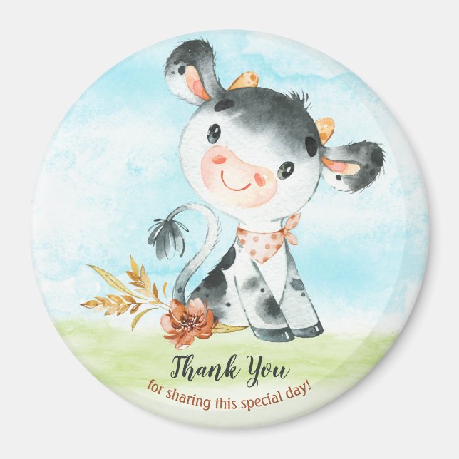 Watercolor Cow Baby Shower Farm Thank You Magnet (Front)