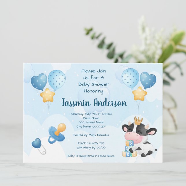 Watercolor Cow Baby Shower Invitation (Standing Front)