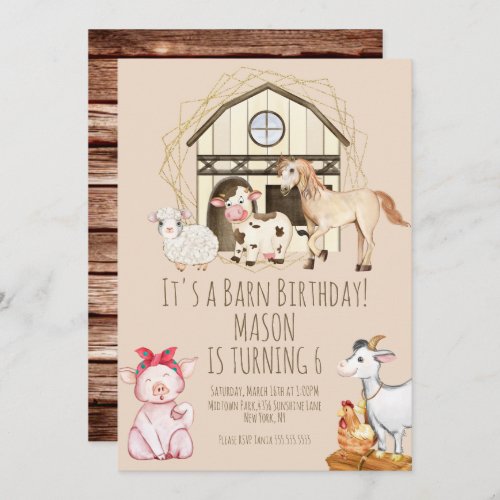 Watercolor Cow Barn Animals Farm Birthday Invitation