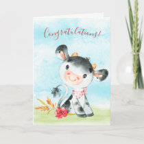 Watercolor Cow Farm Congratulations Card