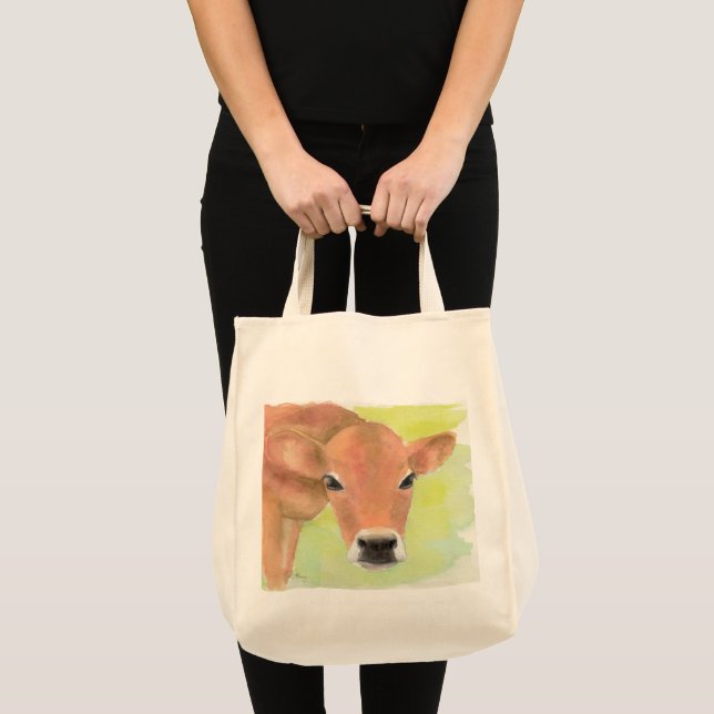 Watercolor Cow Grocery Tote Bag (Front (Product))