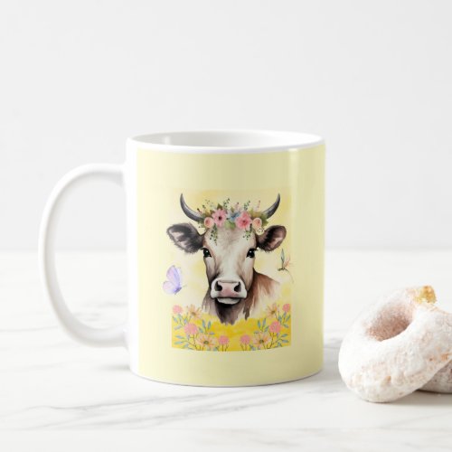 Watercolor Cow in a Meadow Portrait Mug