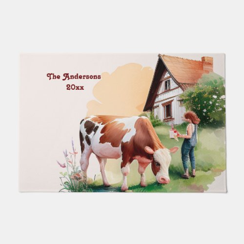 Watercolor cow lover Rustic Farmhouse Doormat