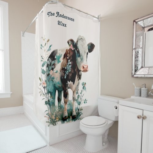 Watercolor cow lover Rustic Farmhouse Shower Curtain