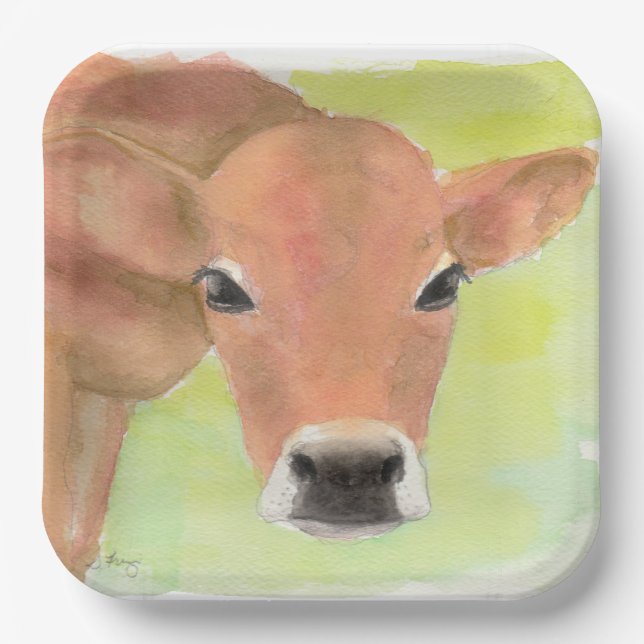 Watercolor Cow  Paper Plates (Front)
