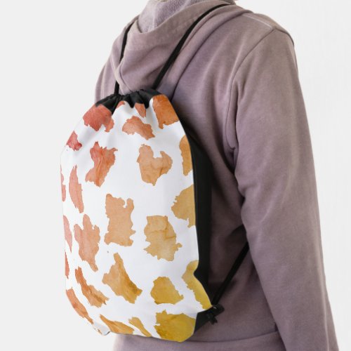 Watercolor Cow Skin Pattern Drawstring Bag