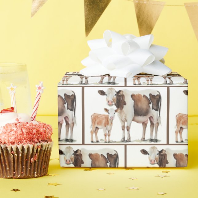Watercolor Cow With Calf Wrapping Paper (Birthday Party)