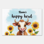 Watercolor Cow Wooden Welcome Sign