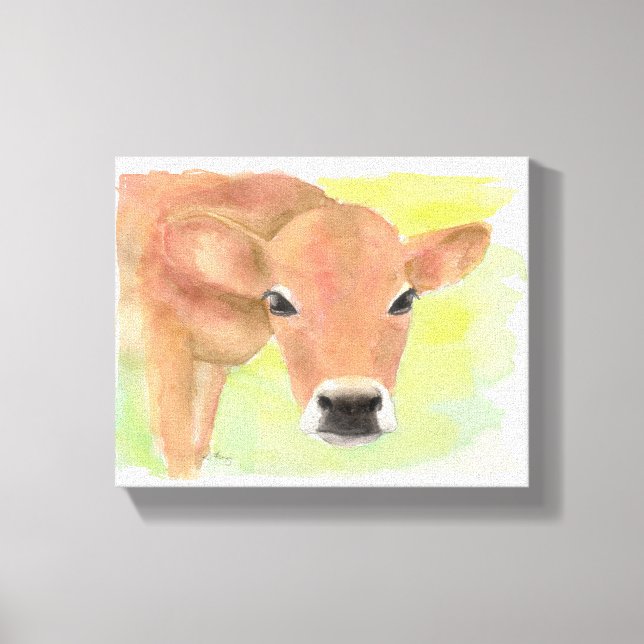 Watercolor Cow Wrapped Canvas Print (Front)