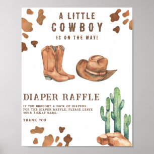 Watercolor cowboy baby shower - Diaper raffle Poster