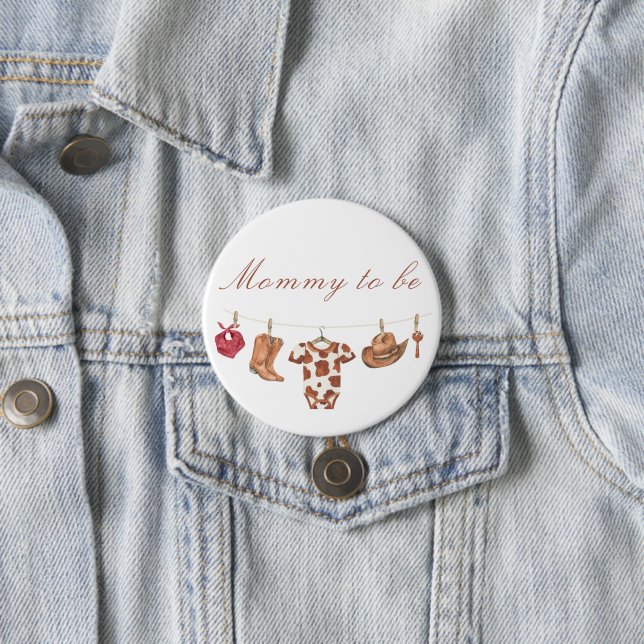 Watercolor Cowboy Baby Shower - mommy to be Button (In Situ)