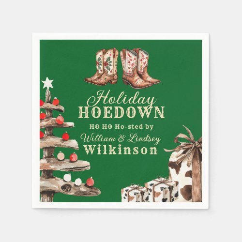 Watercolor Cowboy Boots Holiday Hoedown Christmas  Napkins