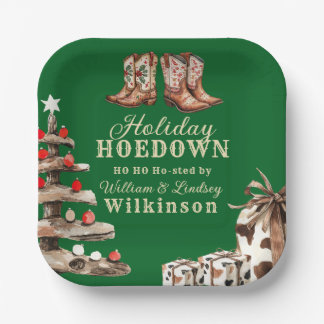 Watercolor Cowboy Boots Holiday Hoedown Christmas Paper Plates