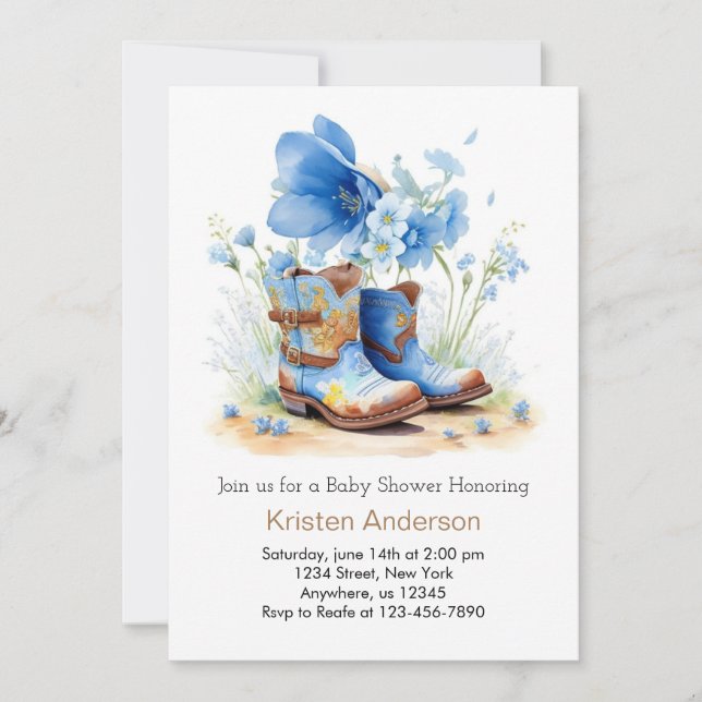 Watercolor Cowboy Hat and Boots Baby Shower Invitation (Front)