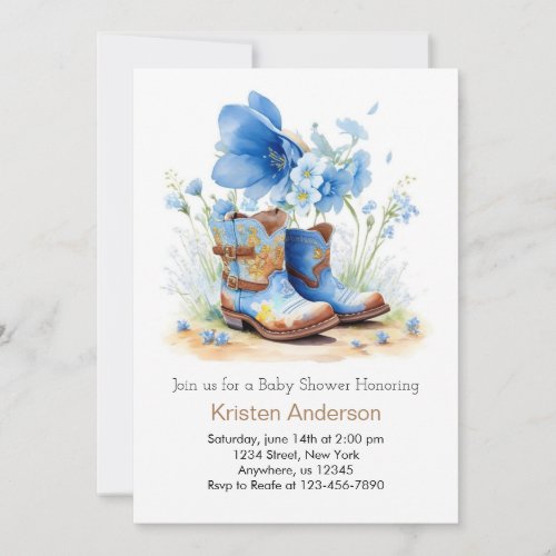 Watercolor Cowboy Hat and Boots Baby Shower Invitation