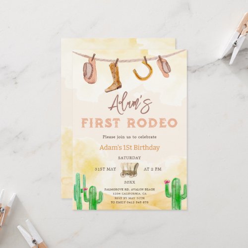 Watercolor Cowboy Neutral Southern First Birthday  Invitation