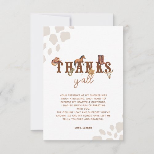 Watercolor Cowboy Western Baby Shower Thank You Card
