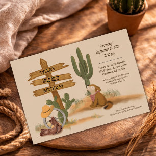 Watercolor Cowboy Wild West Birthday Invitation