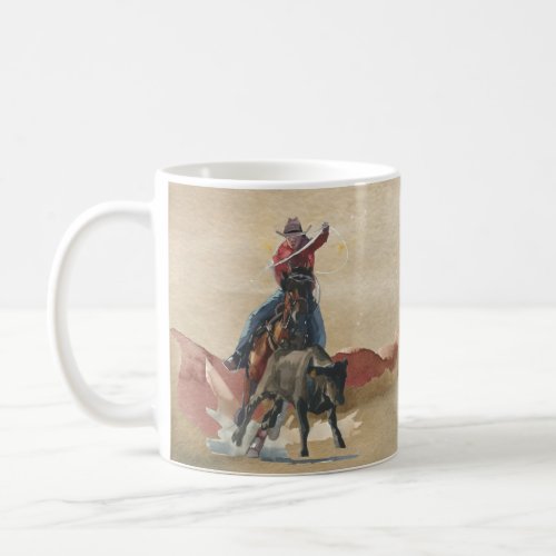 Watercolor Cowboy with Lasso on Horse Coffee Mug