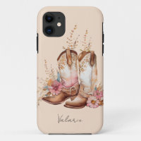 Watercolor Cowgirl Boots Floral Monogram