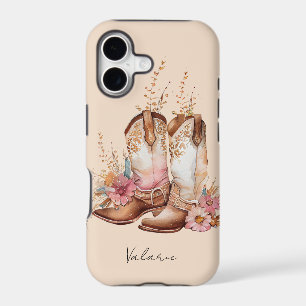 Watercolor Cowgirl Boots Floral Monogram iPhone 17 Case