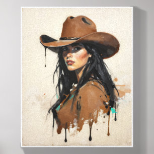 Watercolor Cowgirl Canvas Art Print Vintage Wester Photo Tile