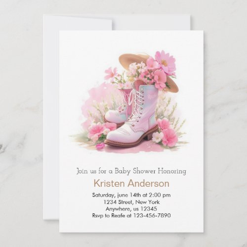 Watercolor Cowgirl Hat and Boots Dream Baby Shower Invitation