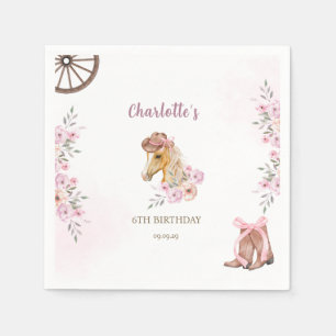 Watercolor Cowgirl Horse Floral Western Birthday Napkins