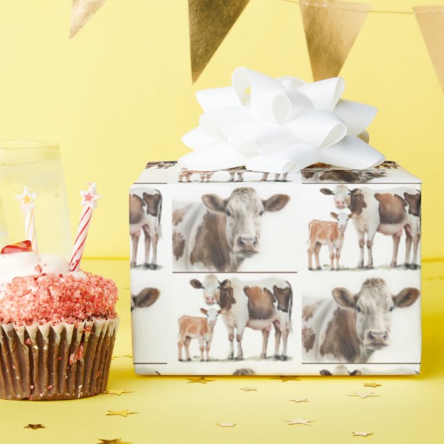 Watercolor Cows and Calves Wrapping Paper (Birthday Party)