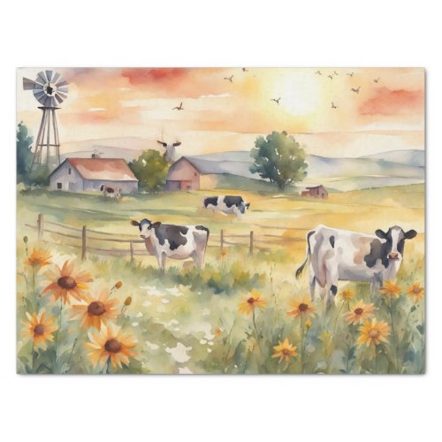 Watercolor cows in field of flower Decoupage paper
