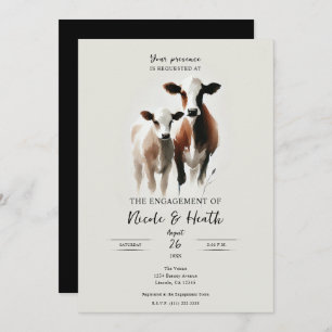 Watercolor Cows Minimal Rustic Engagement Party Invitation