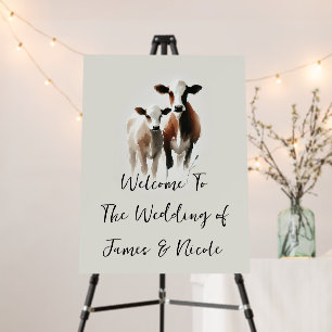 Watercolor Cows Minimal Rustic Welcome Sign