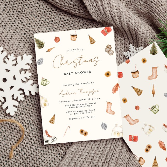 Watercolor Cozy Christmas Baby Shower Invitation (Creator Uploaded)